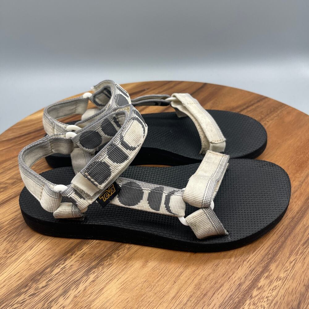 Teva Sandals Womens Size 7 Black White Walking Strappy Hook & Loop Flip Flops